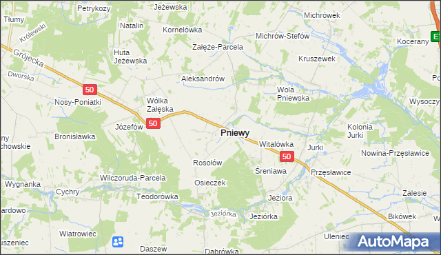 mapa Pniewy powiat grójecki, Pniewy powiat grójecki na mapie Targeo