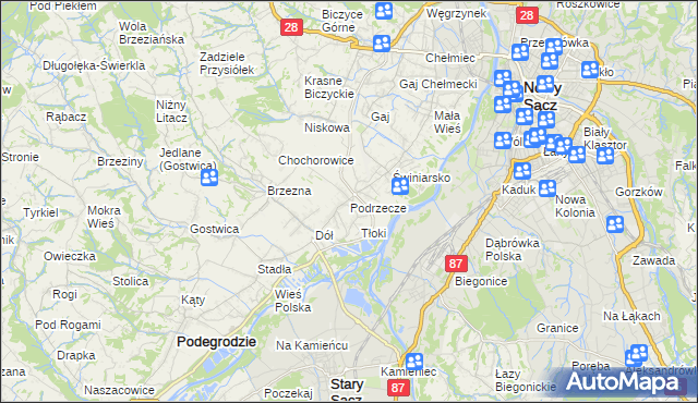 mapa Podrzecze gmina Podegrodzie, Podrzecze gmina Podegrodzie na mapie Targeo