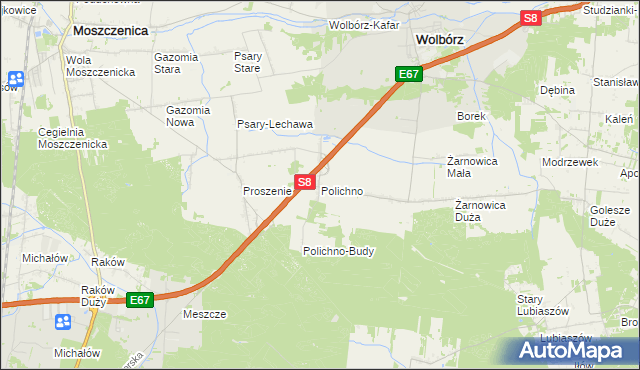 mapa Polichno gmina Wolbórz, Polichno gmina Wolbórz na mapie Targeo