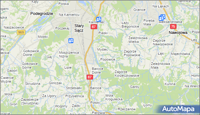 mapa Popowice gmina Stary Sącz, Popowice gmina Stary Sącz na mapie Targeo