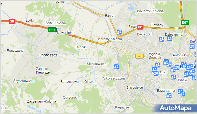 mapa Porosły, Porosły na mapie Targeo