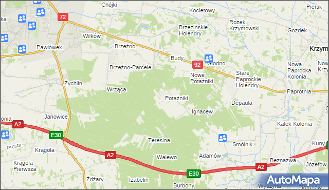 mapa Potażniki, Potażniki na mapie Targeo