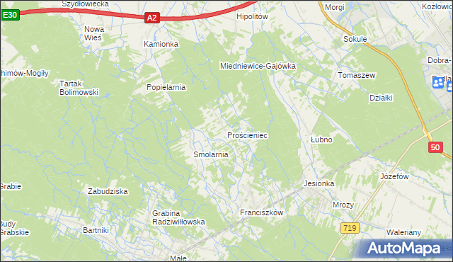 mapa Prościeniec, Prościeniec na mapie Targeo