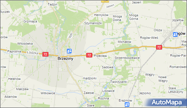 mapa Przecław gmina Brzeziny, Przecław gmina Brzeziny na mapie Targeo