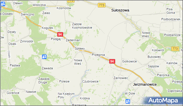 mapa Przeginia, Przeginia na mapie Targeo