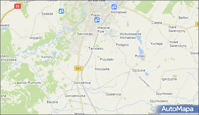 mapa Przydatki gmina Brodnica, Przydatki gmina Brodnica na mapie Targeo