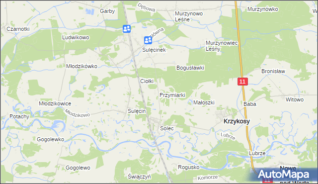 mapa Przymiarki gmina Krzykosy, Przymiarki gmina Krzykosy na mapie Targeo