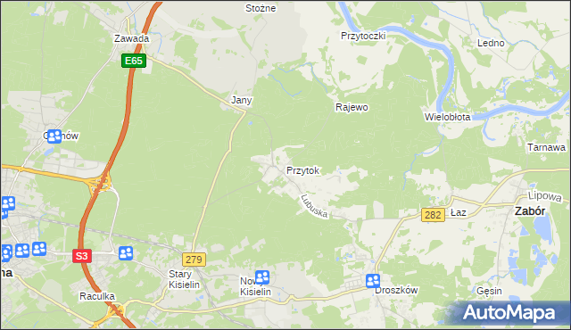 mapa Przytok gmina Zabór, Przytok gmina Zabór na mapie Targeo