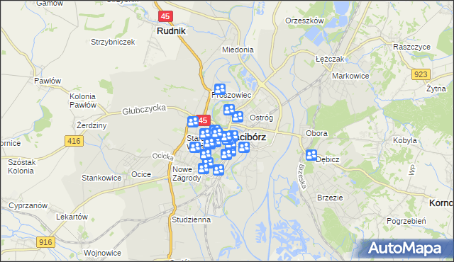 mapa Racibórz, Racibórz na mapie Targeo
