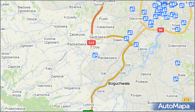 mapa Racławówka, Racławówka na mapie Targeo