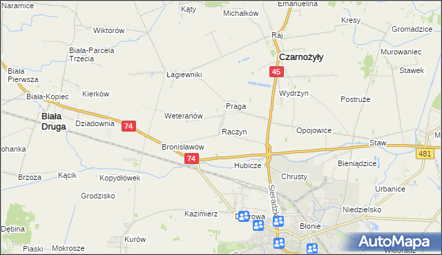 mapa Raczyn gmina Czarnożyły, Raczyn gmina Czarnożyły na mapie Targeo