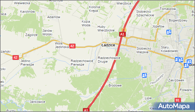 mapa Radziechowice Drugie, Radziechowice Drugie na mapie Targeo