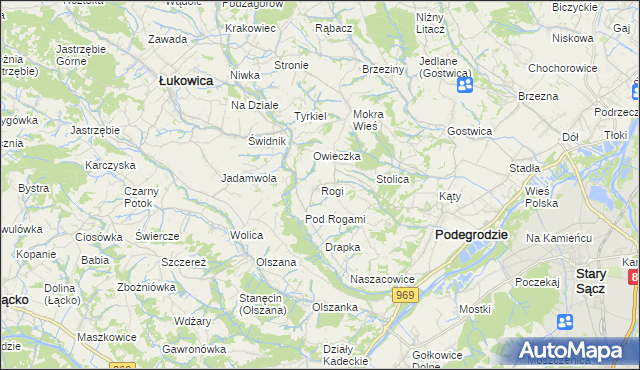 mapa Rogi gmina Podegrodzie, Rogi gmina Podegrodzie na mapie Targeo