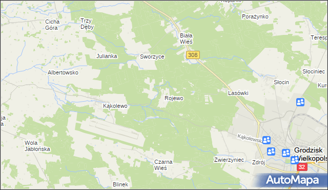 mapa Rojewo gmina Grodzisk Wielkopolski, Rojewo gmina Grodzisk Wielkopolski na mapie Targeo