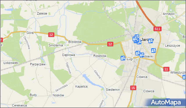 mapa Roszków gmina Jarocin, Roszków gmina Jarocin na mapie Targeo