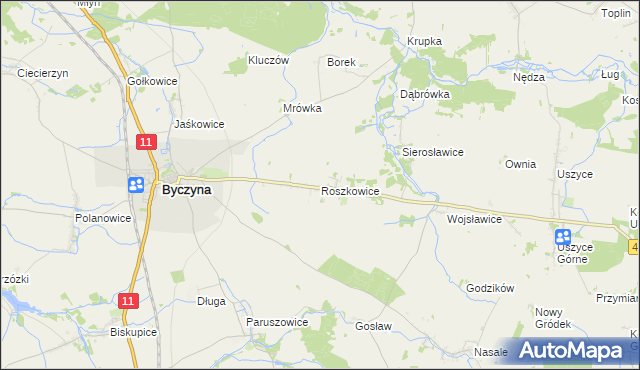 mapa Roszkowice gmina Byczyna, Roszkowice gmina Byczyna na mapie Targeo