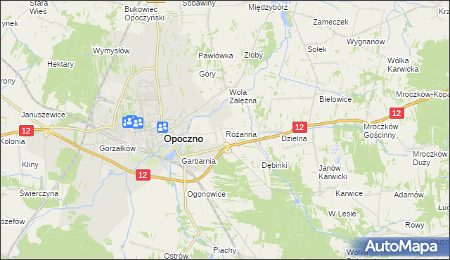 mapa Różanna gmina Opoczno, Różanna gmina Opoczno na mapie Targeo