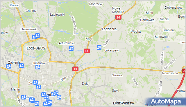 mapa Różki gmina Łódź, Różki gmina Łódź na mapie Targeo