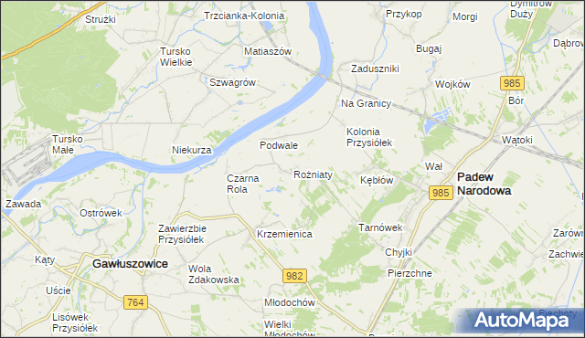 mapa Rożniaty gmina Padew Narodowa, Rożniaty gmina Padew Narodowa na mapie Targeo