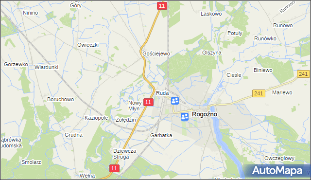 mapa Ruda gmina Rogoźno, Ruda gmina Rogoźno na mapie Targeo