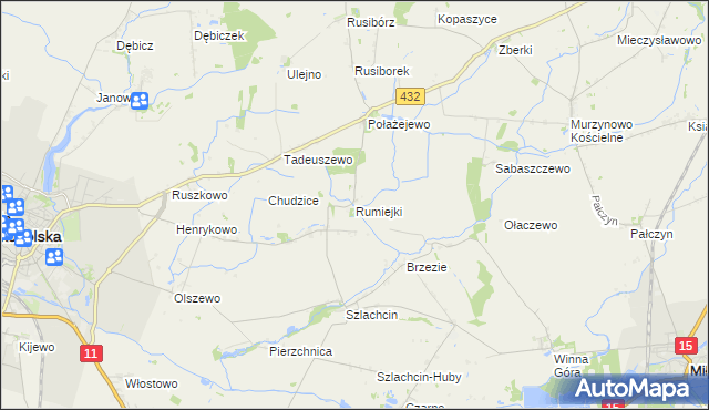 mapa Rumiejki gmina Środa Wielkopolska, Rumiejki gmina Środa Wielkopolska na mapie Targeo