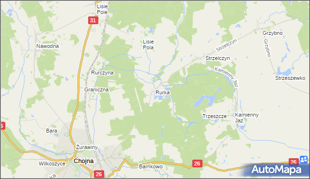 mapa Rurka gmina Chojna, Rurka gmina Chojna na mapie Targeo