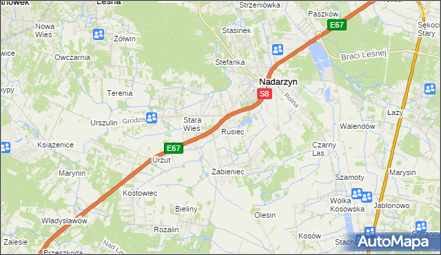 mapa Rusiec gmina Nadarzyn, Rusiec gmina Nadarzyn na mapie Targeo