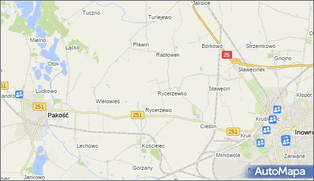 mapa Rycerzewko gmina Pakość, Rycerzewko gmina Pakość na mapie Targeo