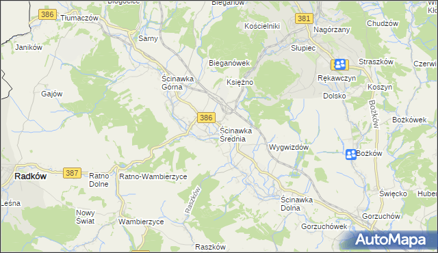 mapa Ścinawka Średnia, Ścinawka Średnia na mapie Targeo