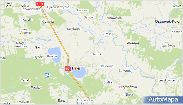 mapa Serock gmina Firlej, Serock gmina Firlej na mapie Targeo