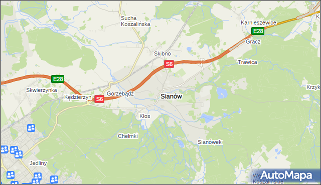 mapa Sianów, Sianów na mapie Targeo