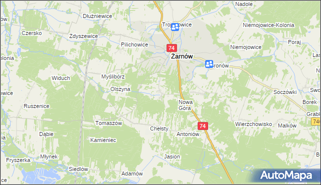 mapa Sielec gmina Żarnów, Sielec gmina Żarnów na mapie Targeo