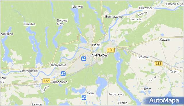 mapa Sieraków powiat międzychodzki, Sieraków powiat międzychodzki na mapie Targeo