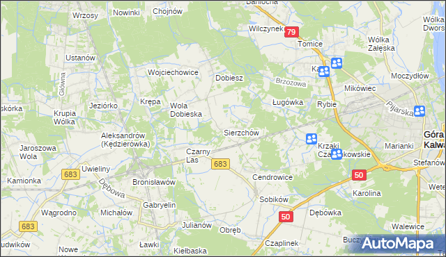 mapa Sierzchów gmina Góra Kalwaria, Sierzchów gmina Góra Kalwaria na mapie Targeo