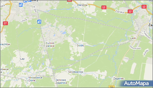 mapa Siodło gmina Żary, Siodło gmina Żary na mapie Targeo