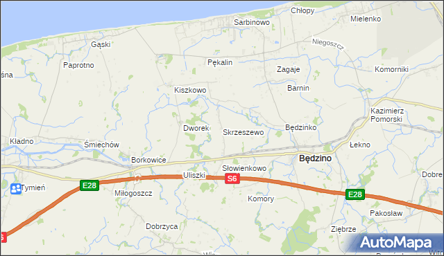 mapa Skrzeszewo gmina Będzino, Skrzeszewo gmina Będzino na mapie Targeo