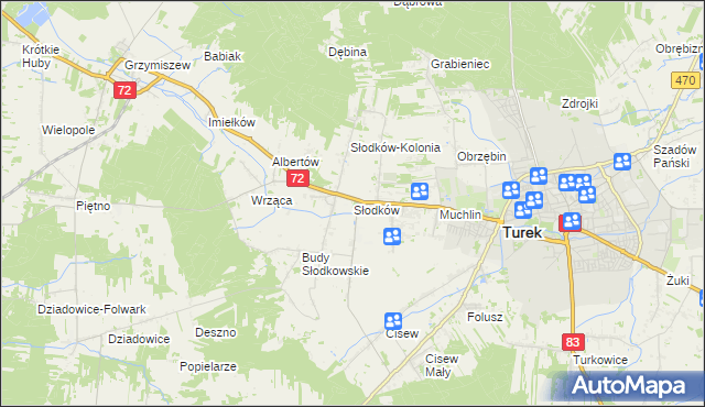 mapa Słodków gmina Turek, Słodków gmina Turek na mapie Targeo