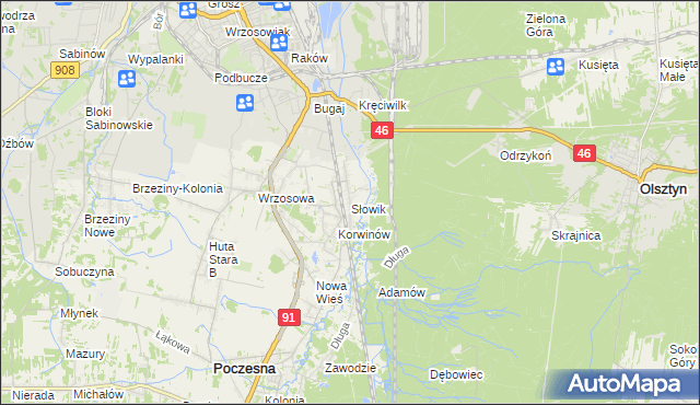 mapa Słowik gmina Poczesna, Słowik gmina Poczesna na mapie Targeo