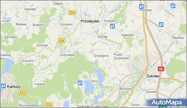 mapa Smołdzino gmina Przodkowo, Smołdzino gmina Przodkowo na mapie Targeo