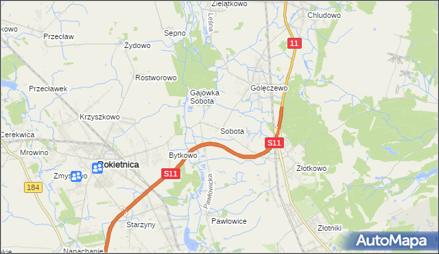 mapa Sobota gmina Rokietnica, Sobota gmina Rokietnica na mapie Targeo