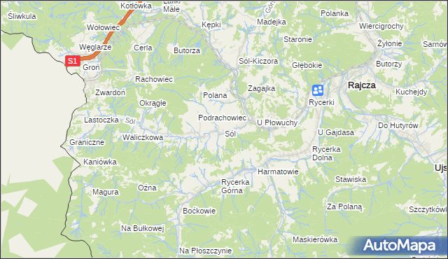 mapa Sól gmina Rajcza, Sól gmina Rajcza na mapie Targeo