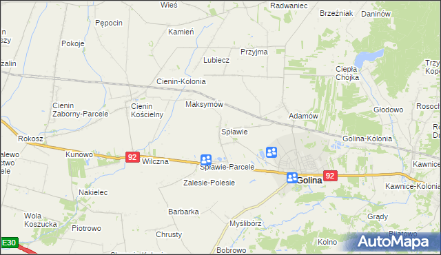 mapa Spławie gmina Golina, Spławie gmina Golina na mapie Targeo