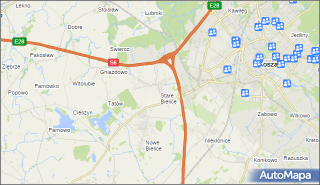 mapa Stare Bielice gmina Biesiekierz, Stare Bielice gmina Biesiekierz na mapie Targeo