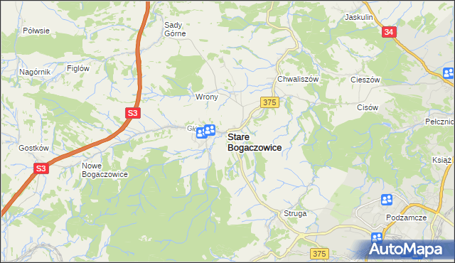 mapa Stare Bogaczowice, Stare Bogaczowice na mapie Targeo