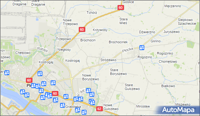 mapa Stróżewko gmina Radzanowo, Stróżewko gmina Radzanowo na mapie Targeo