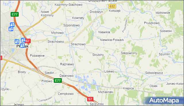 mapa Strubiny gmina Płońsk, Strubiny gmina Płońsk na mapie Targeo