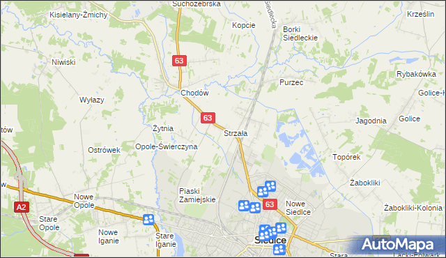 mapa Strzała gmina Siedlce, Strzała gmina Siedlce na mapie Targeo