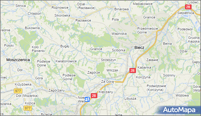 mapa Strzeszyn gmina Biecz, Strzeszyn gmina Biecz na mapie Targeo