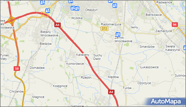 mapa Suchy Dwór gmina Żórawina, Suchy Dwór gmina Żórawina na mapie Targeo