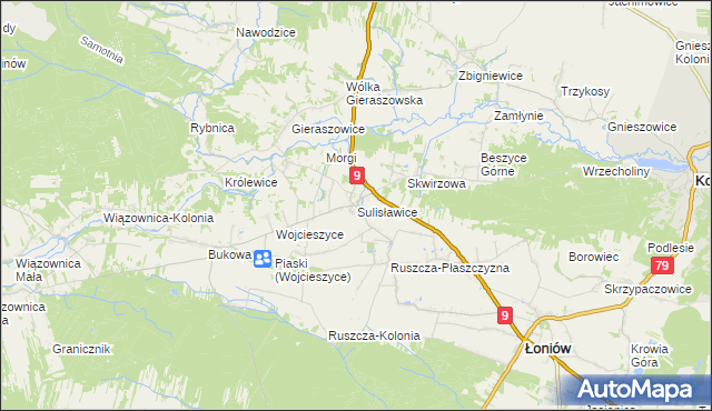 mapa Sulisławice gmina Łoniów, Sulisławice gmina Łoniów na mapie Targeo